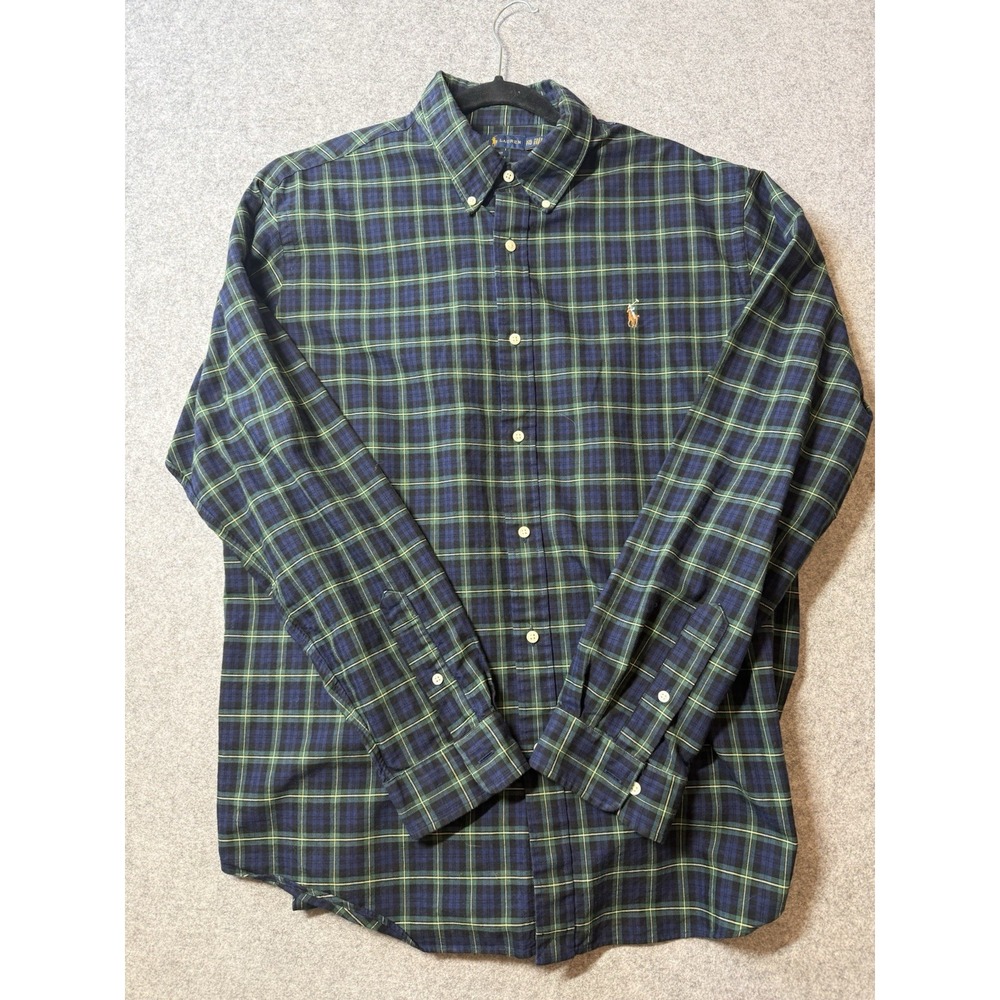 Polo Ralph Lauren Shirt Mens XXL Green Blue Plaid Classic Fit Pony Long Sleeve